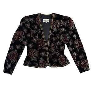 Nah‎ Nah Collection Velvet Floral Bolero Blazer Jacket 6 Black Gold Boho Vintage